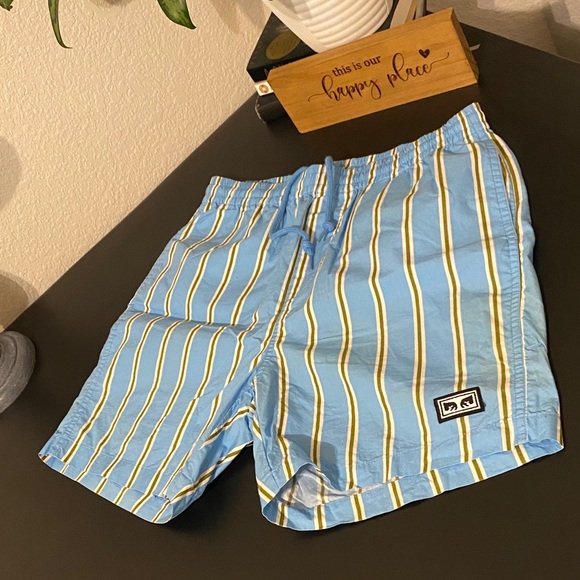 Obey Blue Striped Swim Shorts - Picture 1 of 6